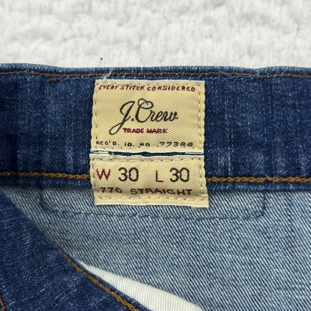 J.Crew 770 Straight Jeans Mens 30x30 Blue Denim Mid Rise Whiskers Streetwear